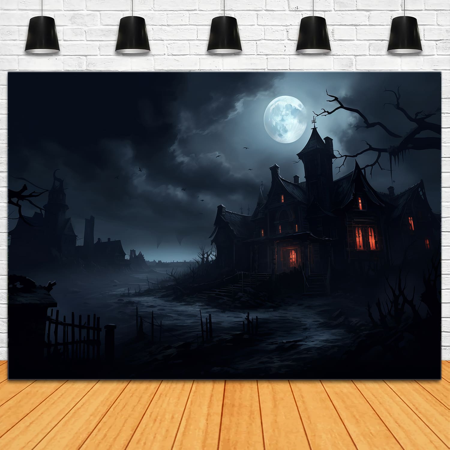 Halloween Moon Spooky House Photography Backdrop RR7-72