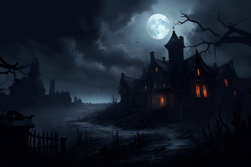 Halloween Moon Spooky House Photography Backdrop RR7-72