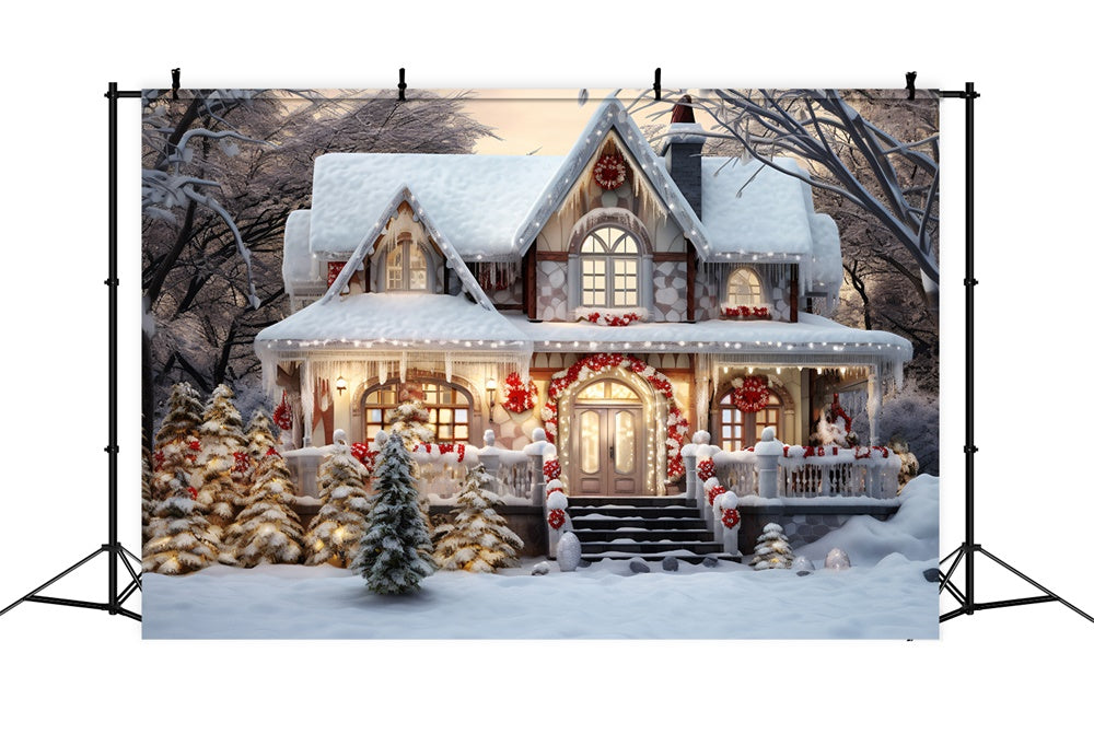 Snowy Woods House Christmas Tree Backdrop RR7-720