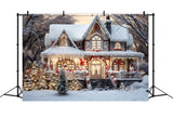 Snowy Woods House Christmas Tree Backdrop RR7-720