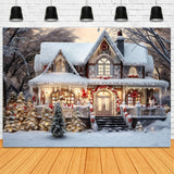 Snowy Woods House Christmas Tree Backdrop RR7-720