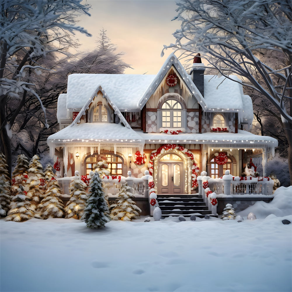 Snowy Woods House Christmas Tree Backdrop RR7-720