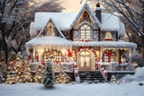 Snowy Woods House Christmas Tree Backdrop RR7-720