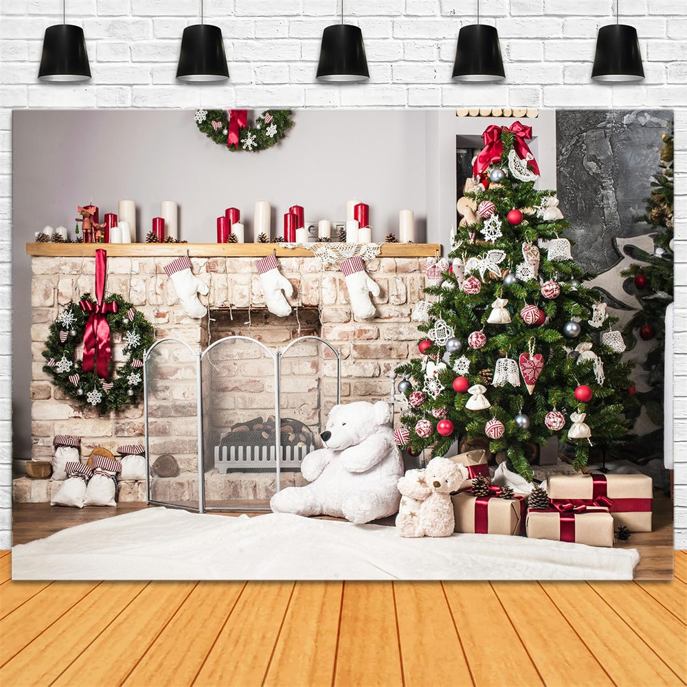 Toy Bear Fireplace Christmas Tree Backdrop RR7-723