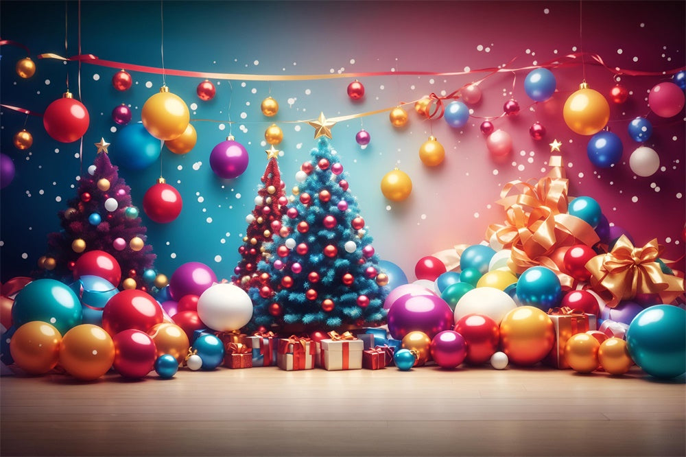 Colorful Christmas Tree Lights Balls Backdrop RR7-724