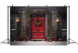 Christmas Red Door Wreath Snowflake Backdrop RR7-725