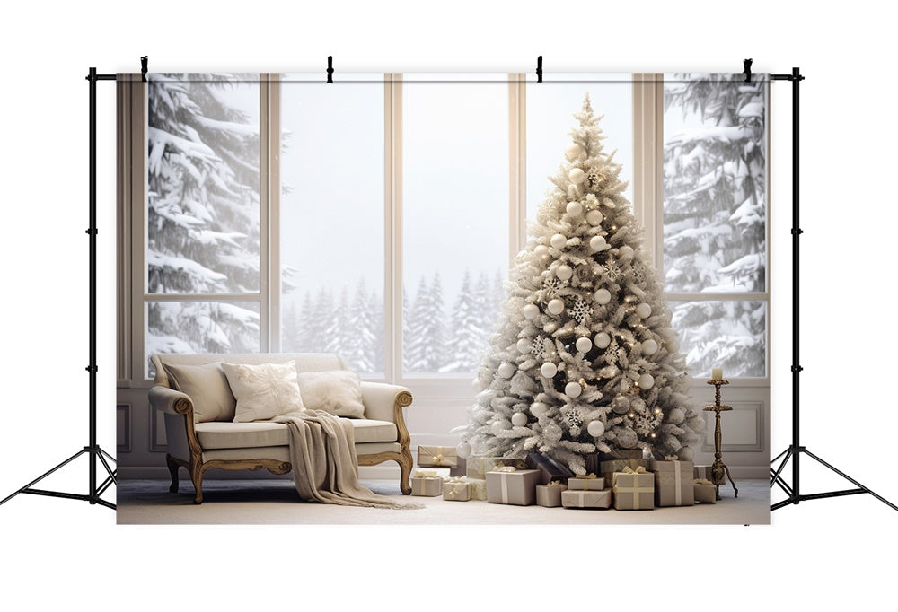 Cozy Room Christmas Tree Window Snow Backdrop RR7-726