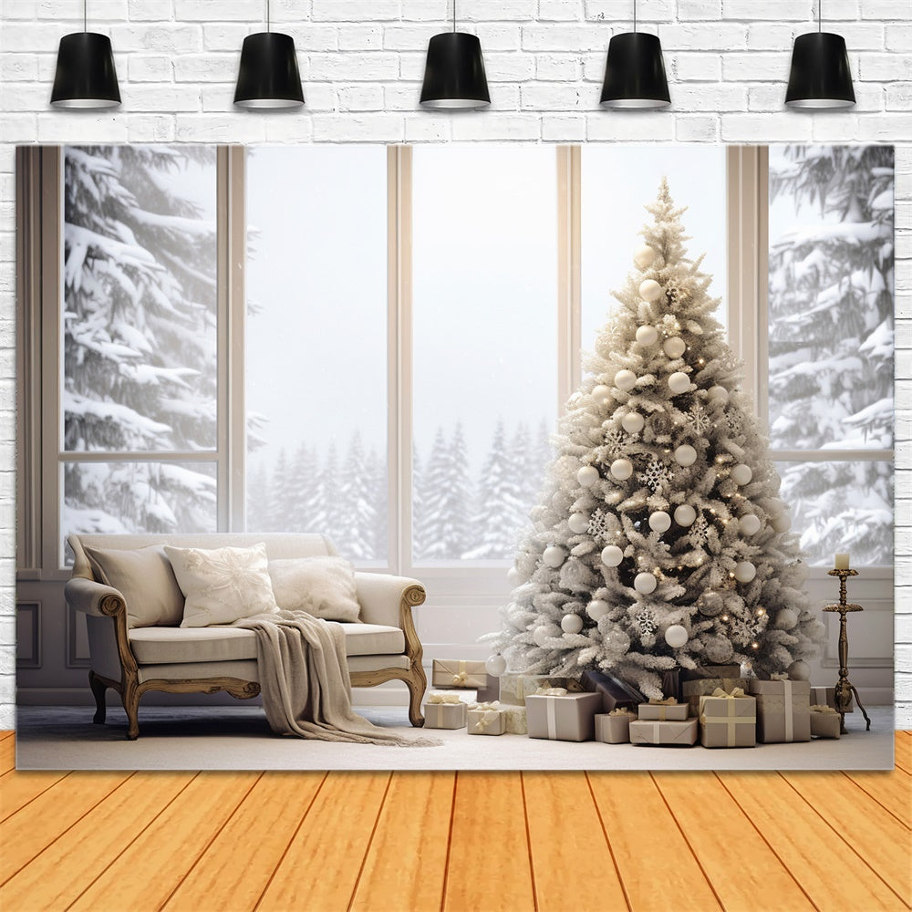 Cozy Room Christmas Tree Window Snow Backdrop RR7-726