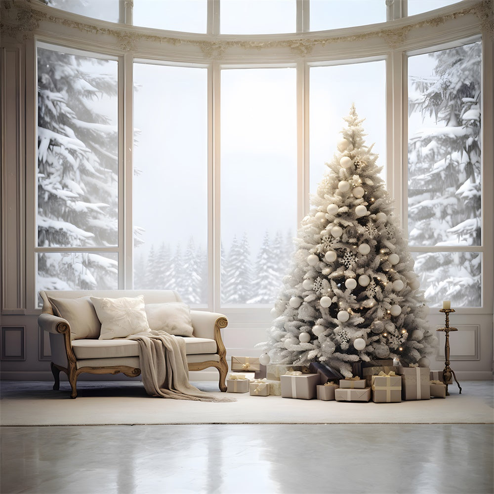 Cozy Room Christmas Tree Window Snow Backdrop RR7-726