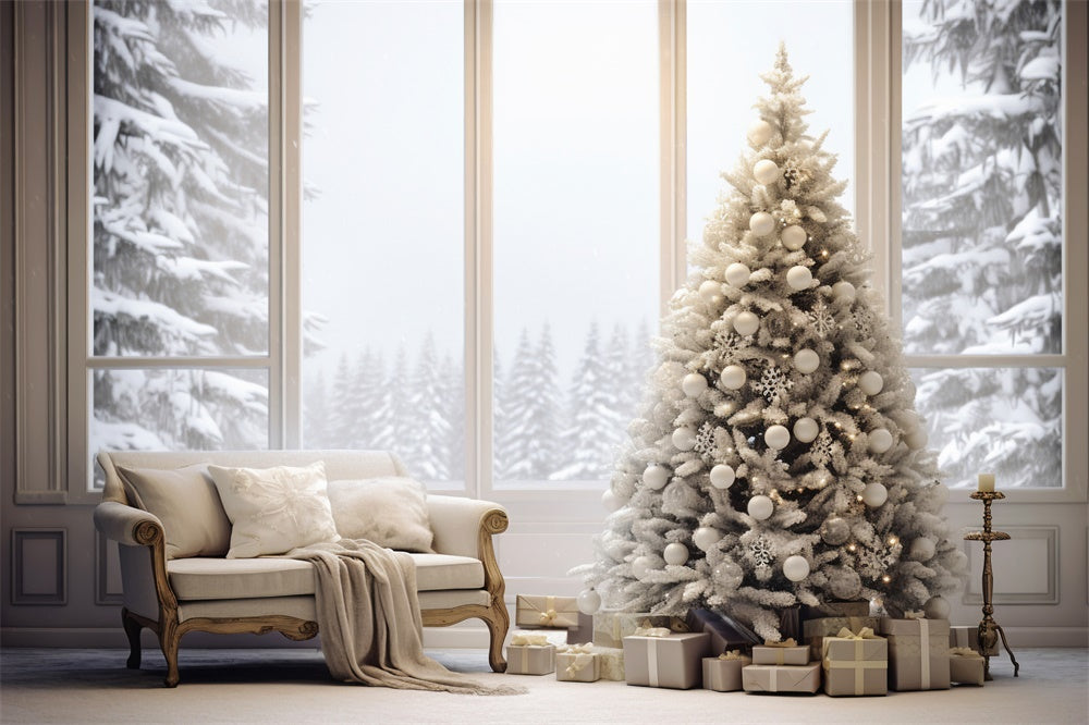 Cozy Room Christmas Tree Window Snow Backdrop RR7-726