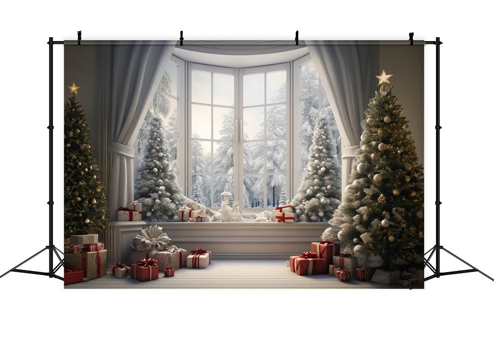 Christmas Window Snowy Tree Scenery Backdrop RR7-728