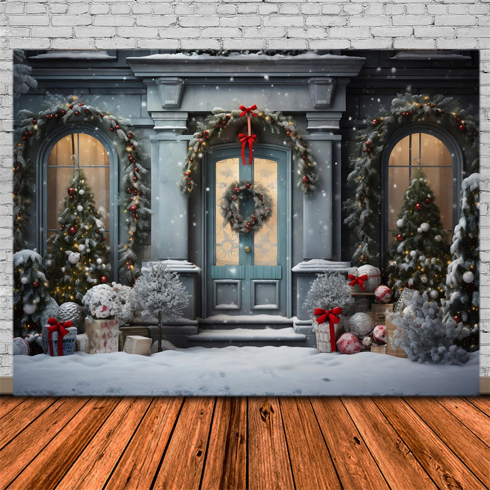 Snowy Christmas Tree Door Window Backdrop RR7-729