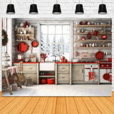 Snowy Forest Cabin Christmas Kitchen Backdrop RR7-730