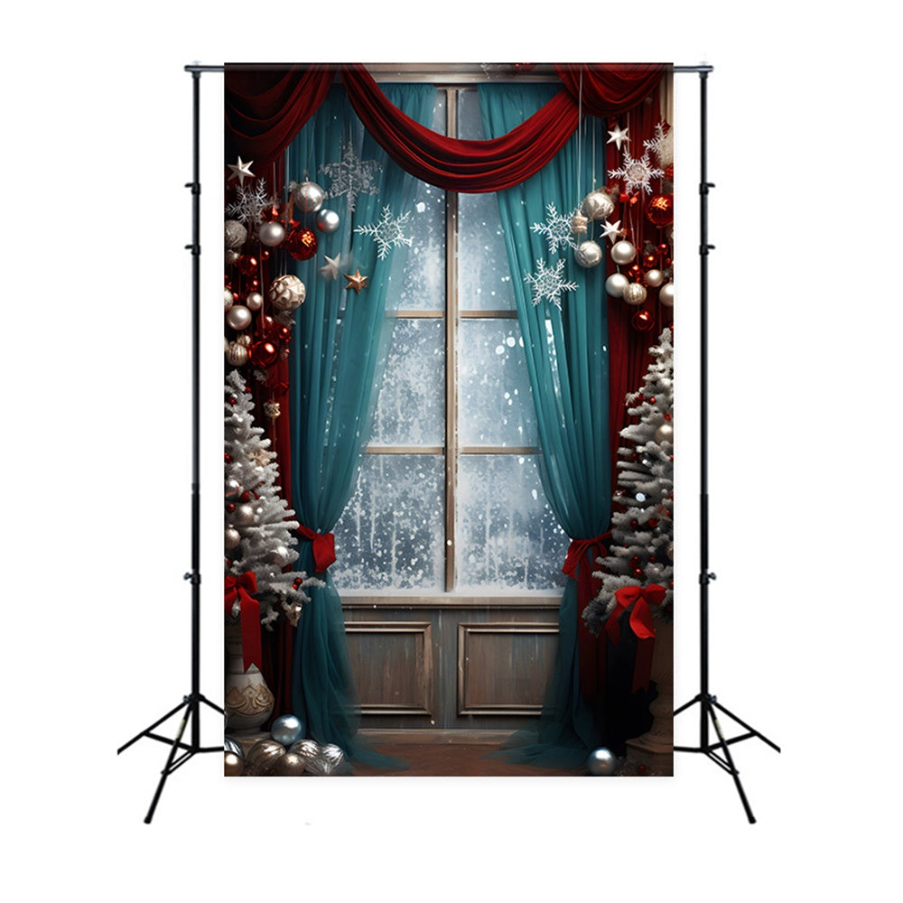 Christmas Snow Window Curtain Backdrop RR7-732