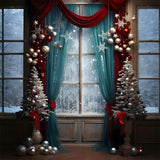 Christmas Snow Window Curtain Backdrop RR7-732