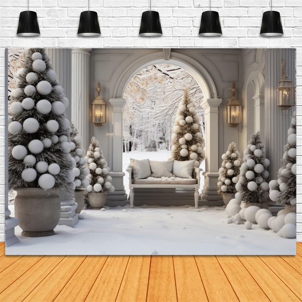 Christmas Tree Arch Door Snow Backdrop RR7-733