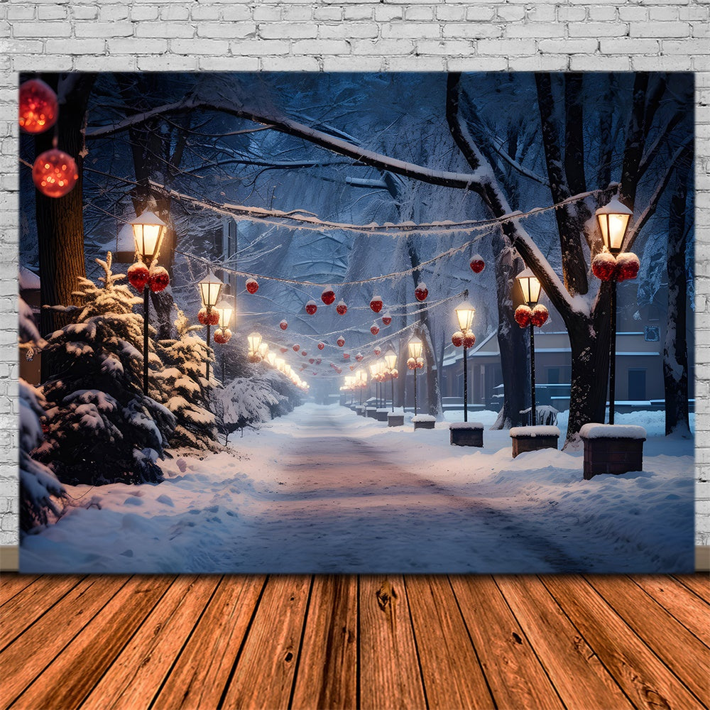 Snowy Village Road Christmas Tree Backdrop RR7-735