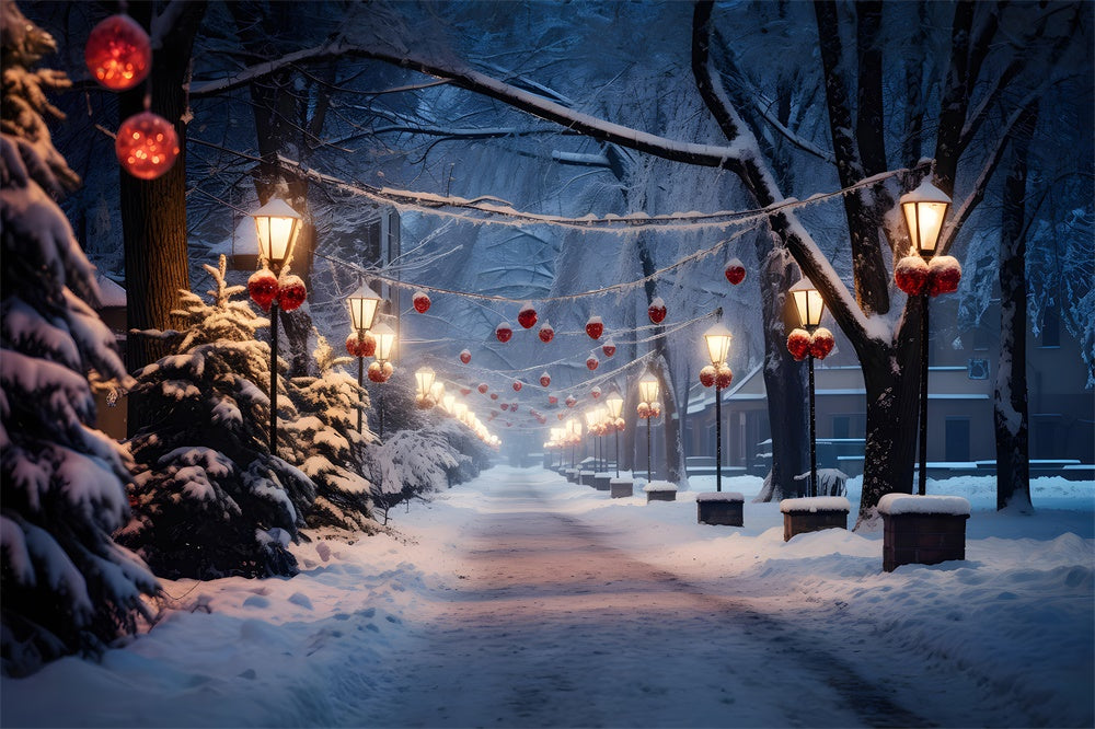 Snowy Village Road Christmas Tree Backdrop RR7-735