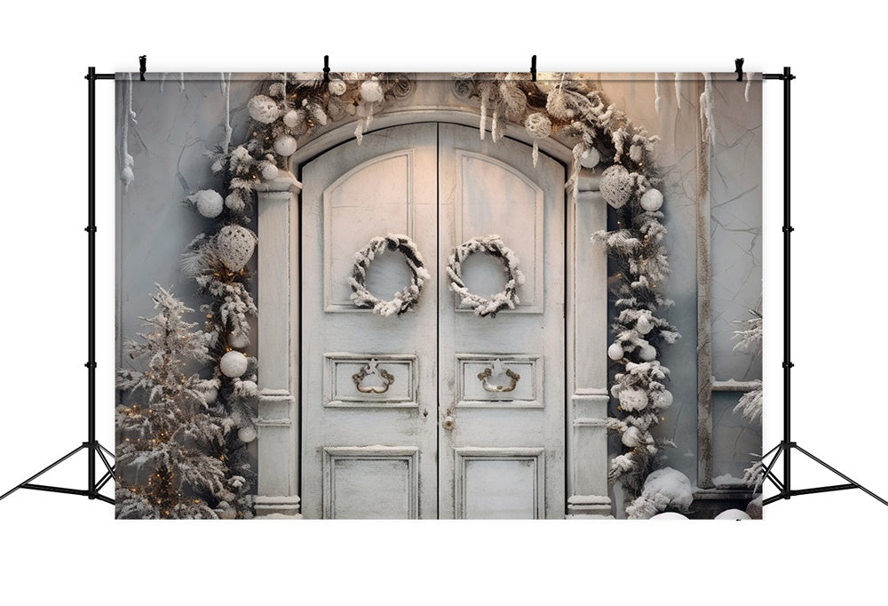 Winter Snow Christmas Wreath Door Backdrop RR7-743