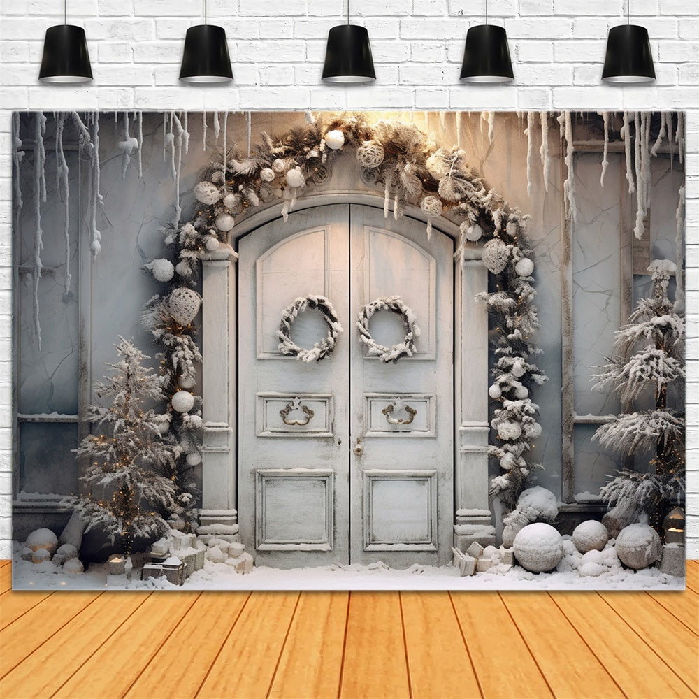 Winter Snow Christmas Wreath Door Backdrop RR7-743