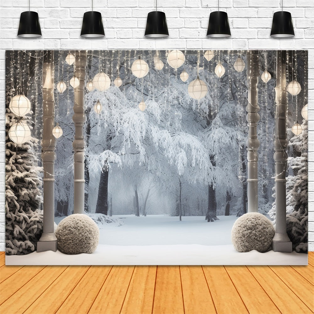 Christmas Tree Lights Snow Forest Backdrop RR7-744