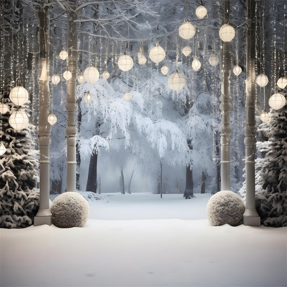 Christmas Tree Lights Snow Forest Backdrop RR7-744