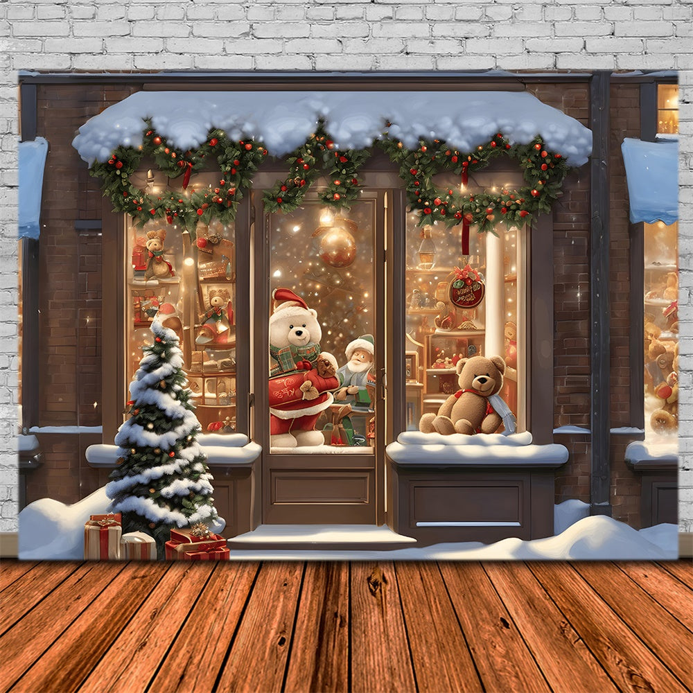 Snowy Christmas Toy Shop Photography Backdrop RR7-745