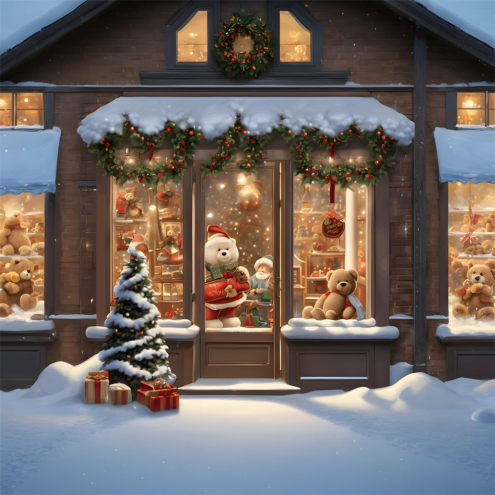 Snowy Christmas Toy Shop Photography Backdrop RR7-745