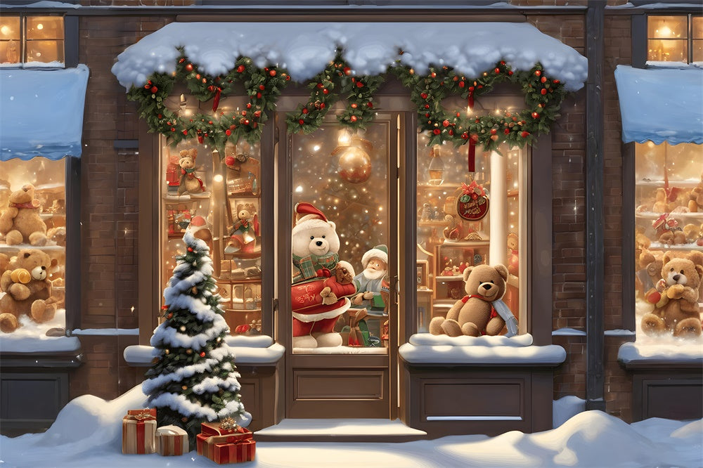 Snowy Christmas Toy Shop Photography Backdrop RR7-745