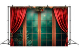 Red Curtain Window Christmas Backdrop RR7-747