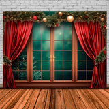 Red Curtain Window Christmas Backdrop RR7-747