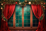 Red Curtain Window Christmas Backdrop RR7-747