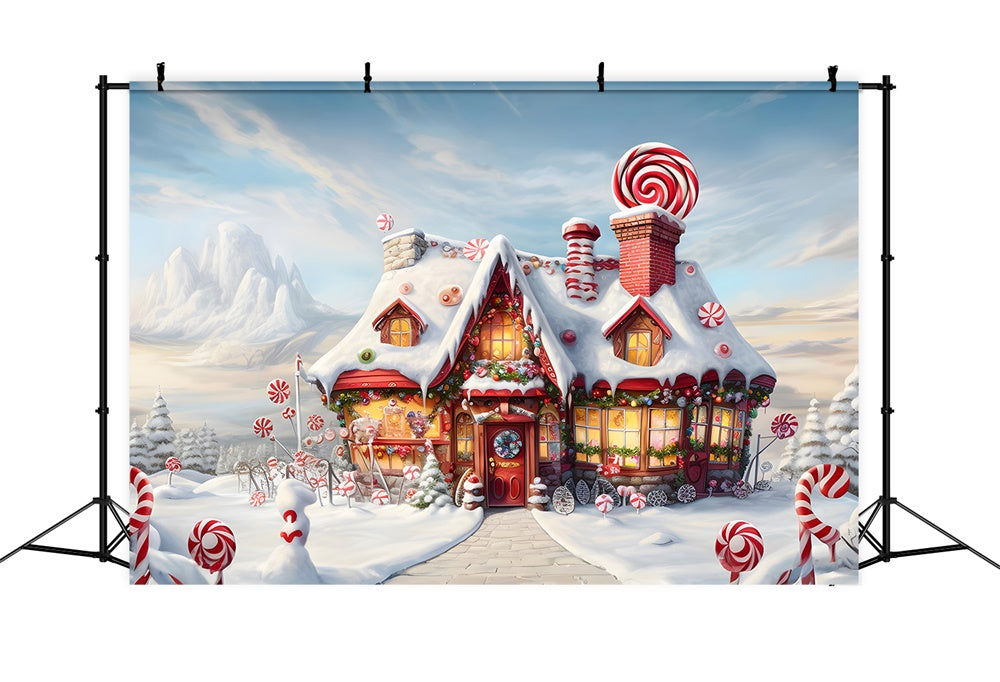 Snow Wonderland Gingerbread House Backdrop RR7-748