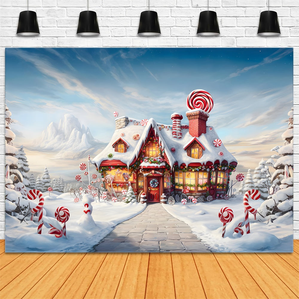 Snow Wonderland Gingerbread House Backdrop RR7-748