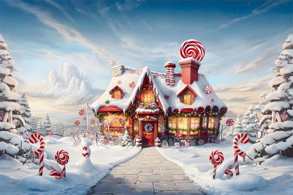 Snow Wonderland Gingerbread House Backdrop RR7-748