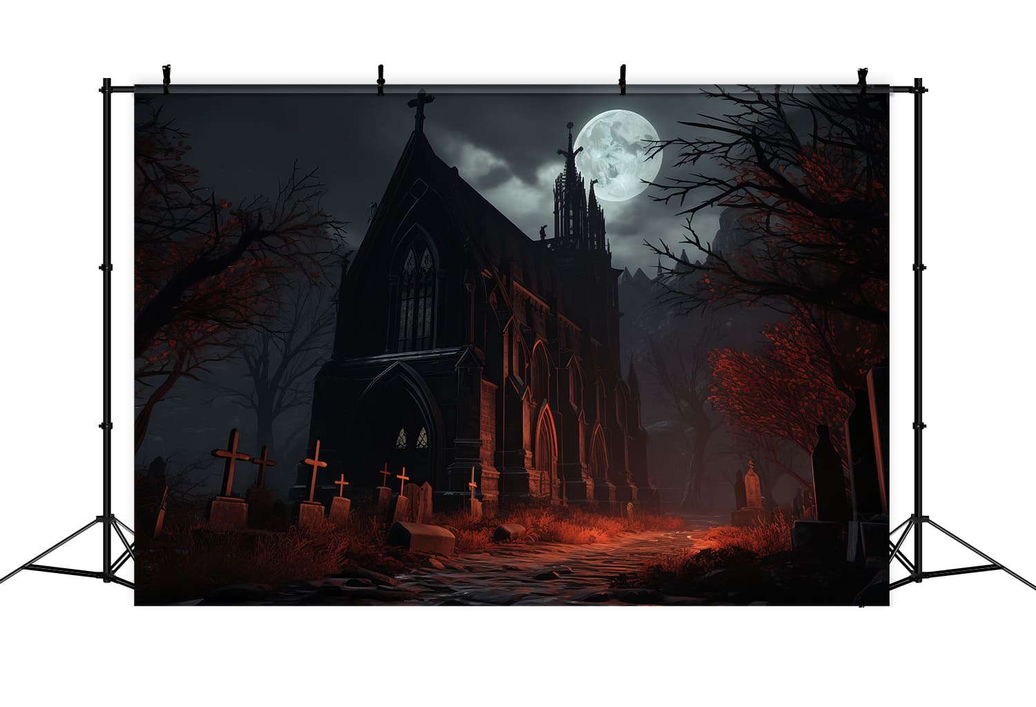 Gothic Castle Full Moon Halloween Backdrop RR7-75