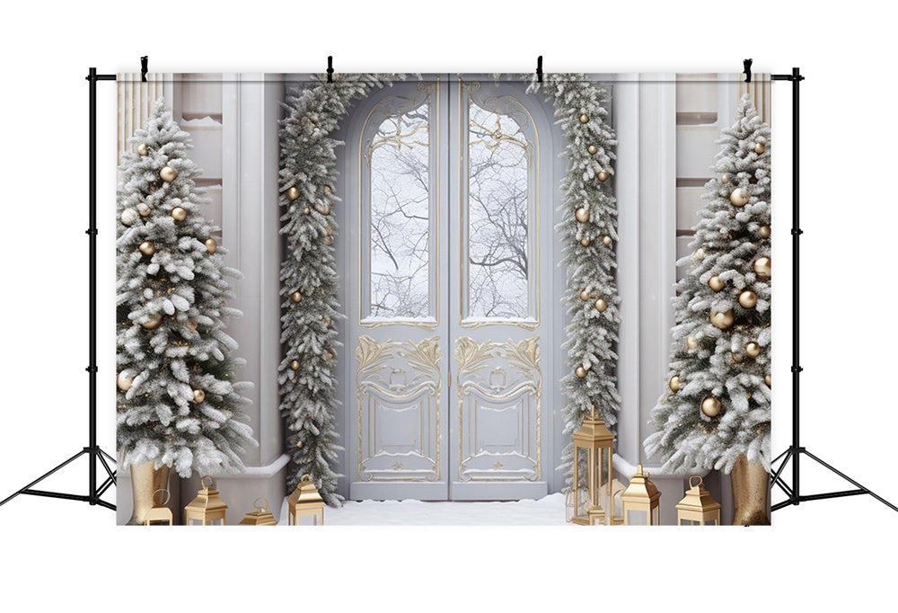 Christmas Tree Snow Front Door Backdrop RR7-750