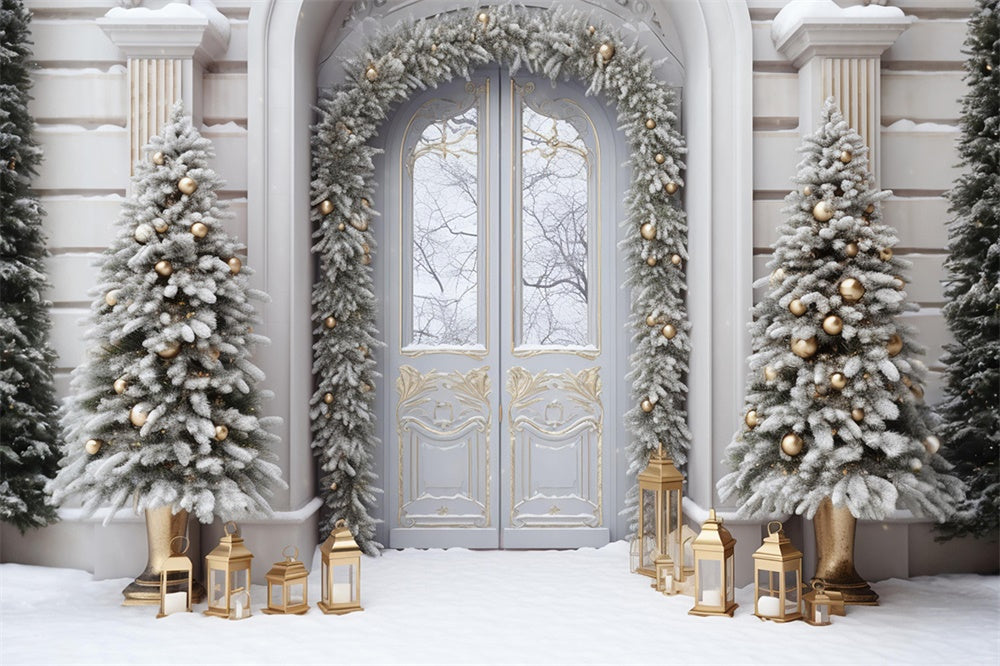 Christmas Tree Snow Front Door Backdrop RR7-750