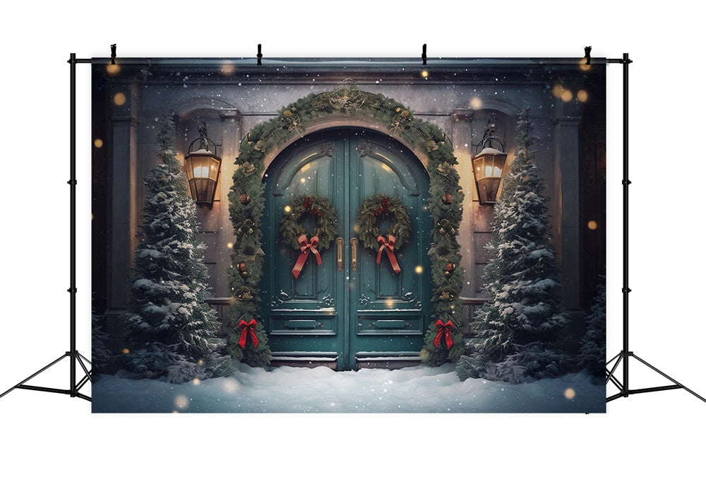 Wreath Door Christmas Tree Snow Backdrop RR7-751