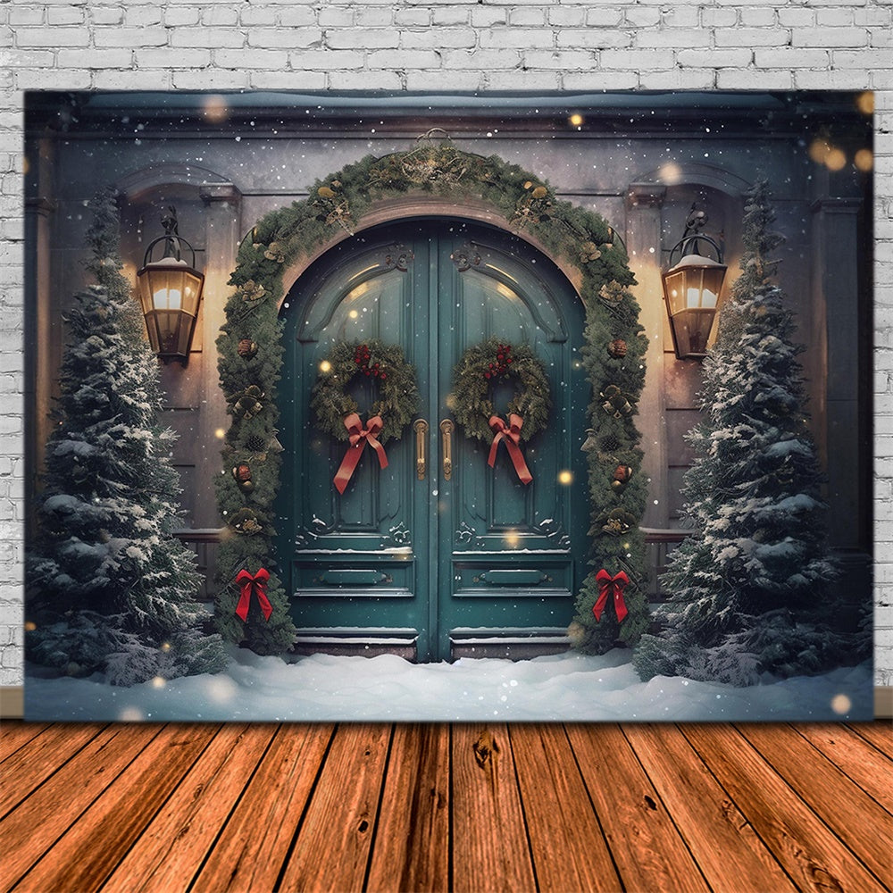 Wreath Door Christmas Tree Snow Backdrop RR7-751