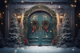 Wreath Door Christmas Tree Snow Backdrop RR7-751