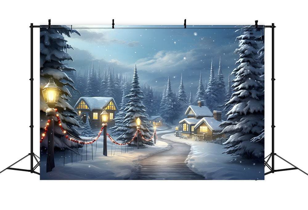 Snowy Forest Houses Christmas Tree Backdrop RR7-755