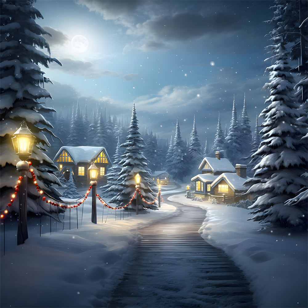 Snowy Forest Houses Christmas Tree Backdrop RR7-755