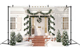 Christmas White House Wreath Door Backdrop RR7-756