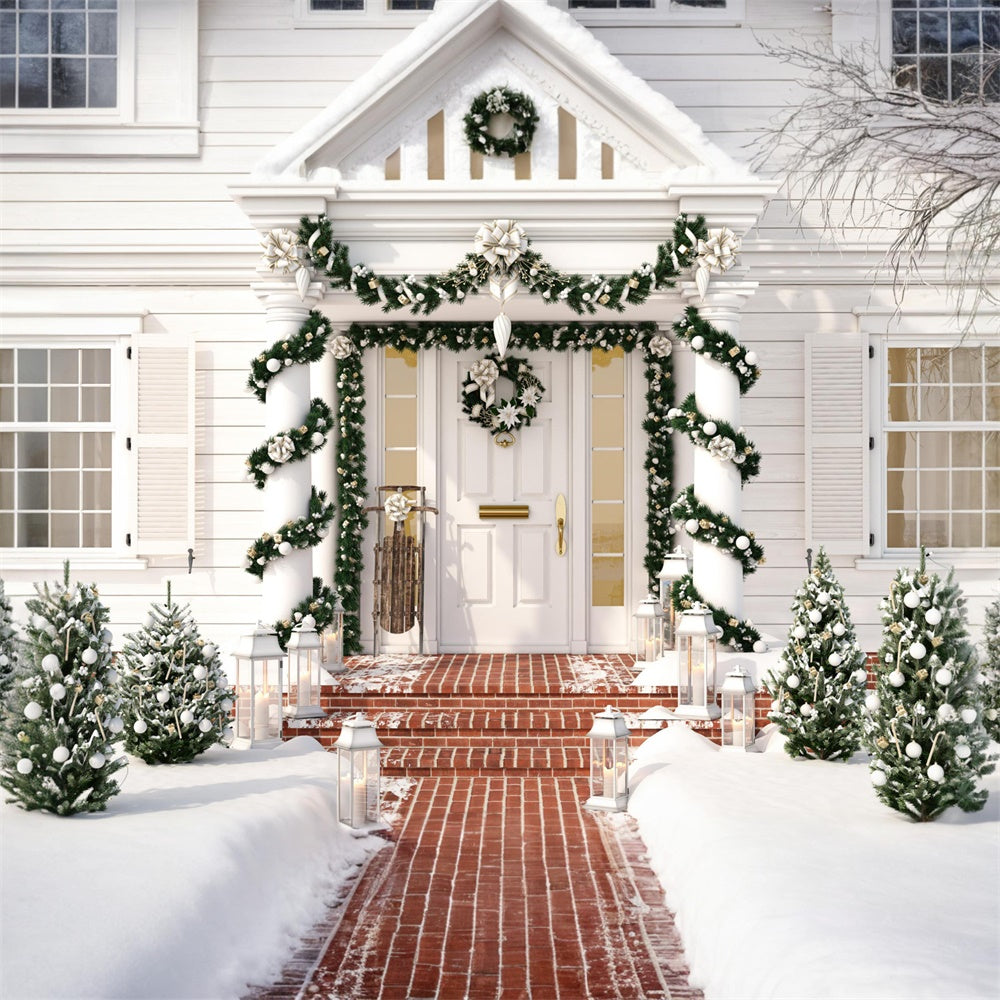 Christmas White House Wreath Door Backdrop RR7-756