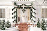 Christmas White House Wreath Door Backdrop RR7-756