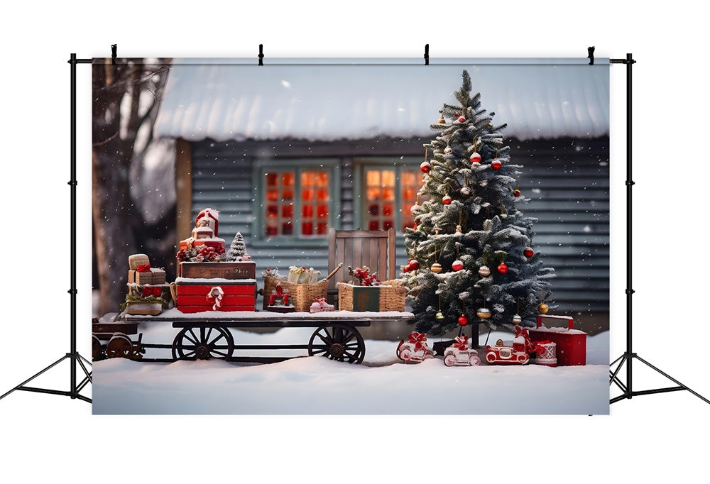 Santa Claus Snow Sled Christmas Tree Backdrop RR7-757