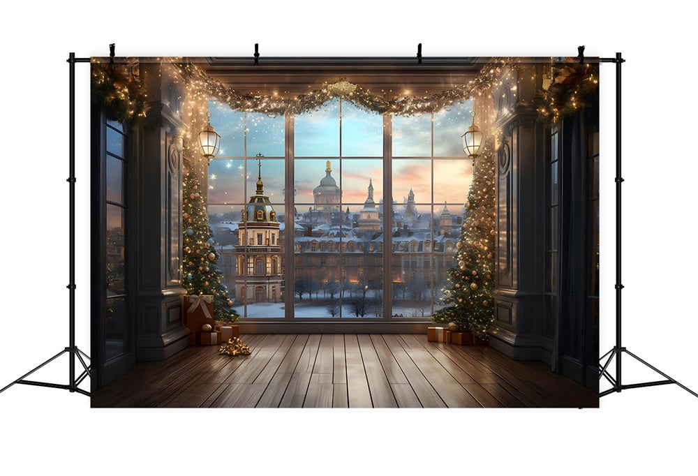 Christmas Tree Lights Window View Backdrop RR7-760