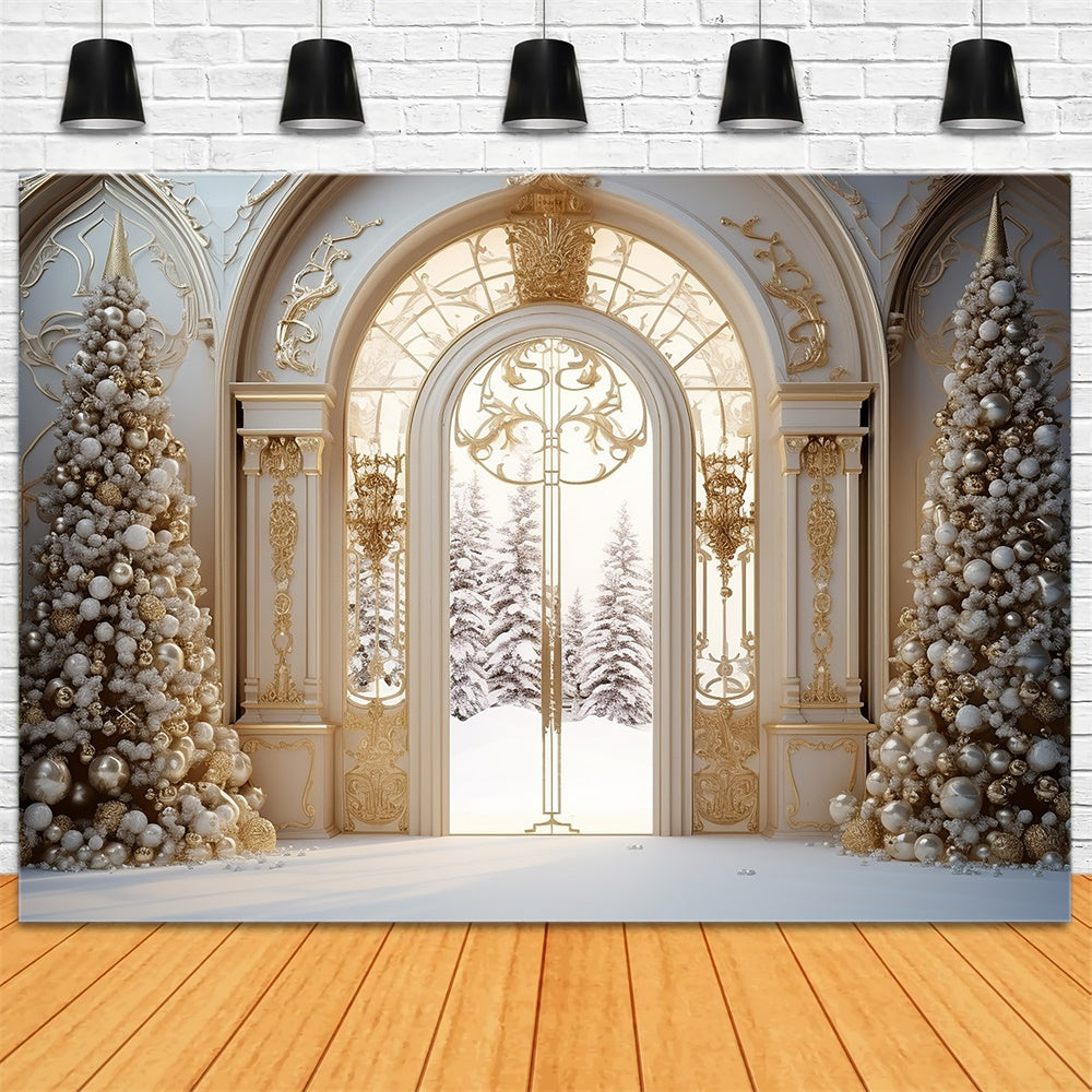 Christmas Tree Mansion Door Snow Backdrop RR7-761