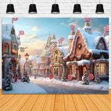 Snow Candy Gingerbread House Town Backdrop RR7-766